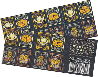 USPS Western Wear 2021 Forever Stamps - Booklet of 20 Postage Stamps
