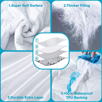 Twin XL Mattress Protector for College Dorm Room, Waterproof Breathable Noiseless Twin Extra Long Mattress Pad with Deep Pocket for 6-16 Inches Mattress, White