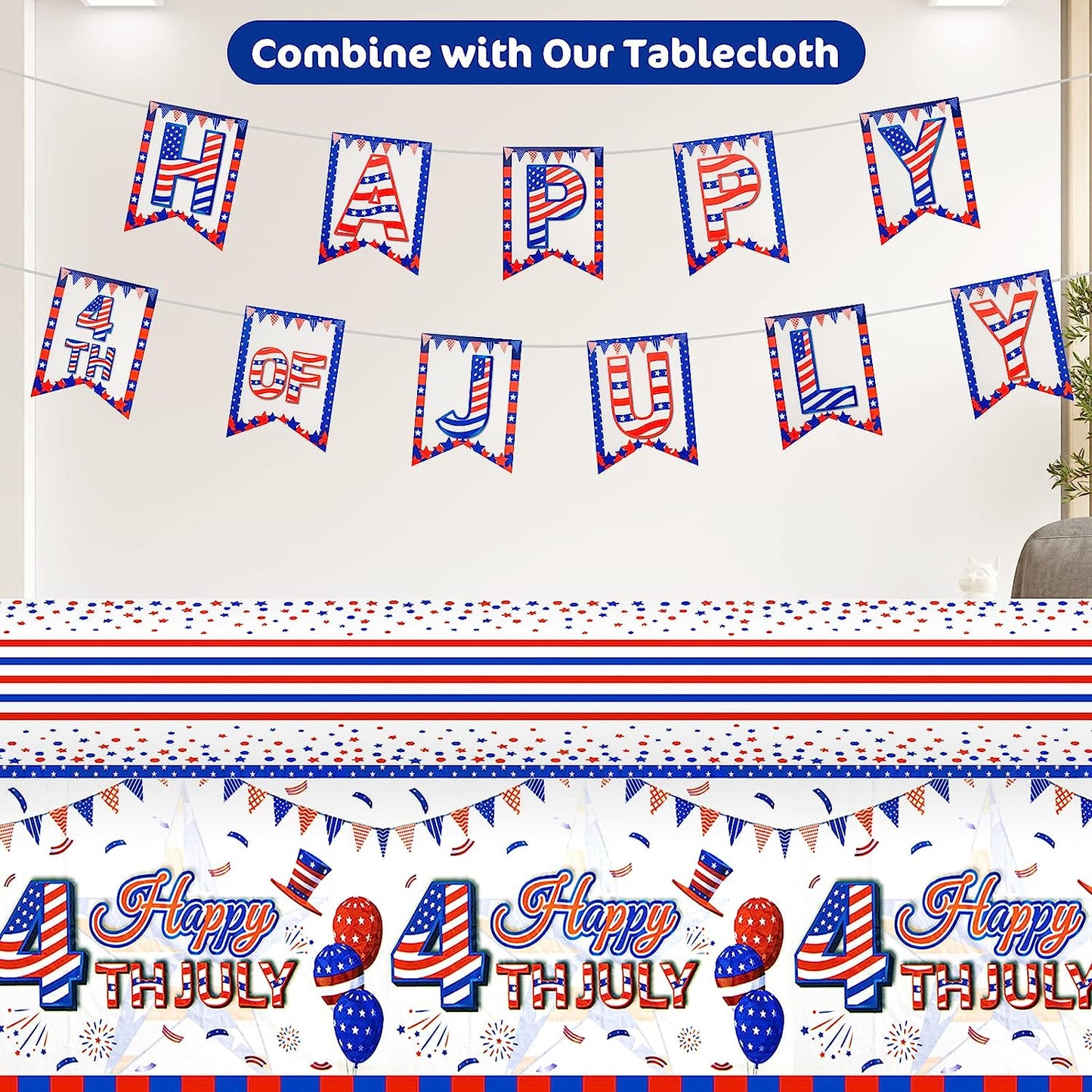 4th of July Banner - Happy Fourth of July Banner, Patriotic Banner for 4th of July Decorations and Party Supplies, American Independence Day Banners for July 4th Indoor Outdoor Home House Decor