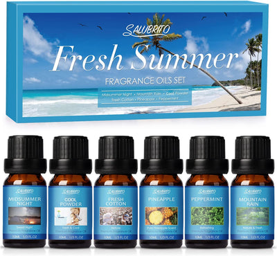  Summer Essential Oils Set for Diffuser, Aromatherapy Oils Gift Set for Home, Scented Oil for Soap & Candle Making - Midsummer Night, Pineapple, Peppermint Fragrance Oils and More