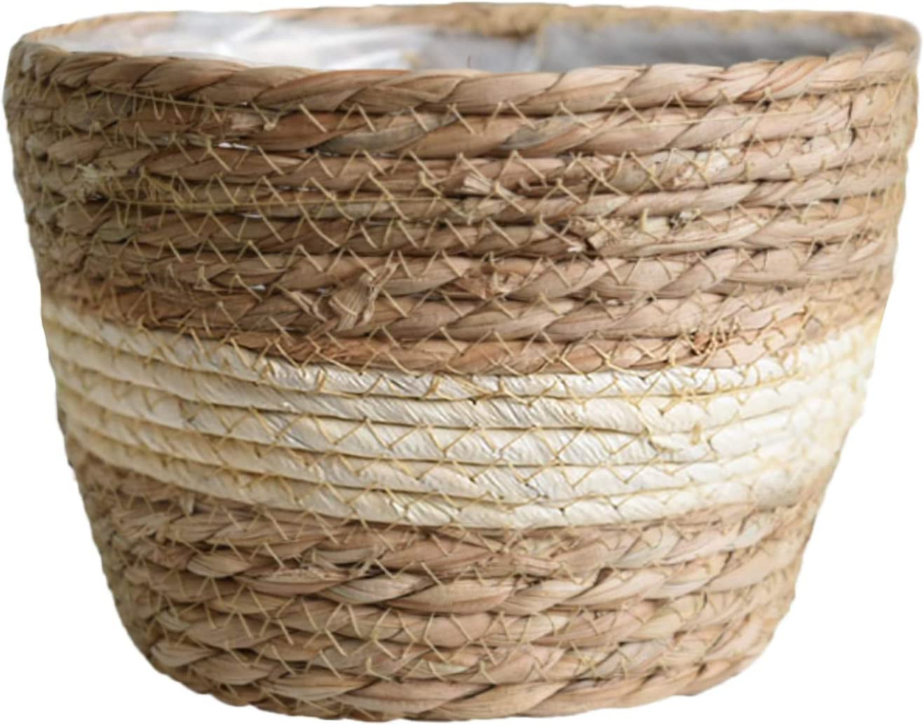 Seagrass Basket Planters, Flower Pots Cover Storage Basket Plant Containers Hand Woven Basket Planter with Plastic Liners Straw Flower Pot for Indoor Outdoor Plant Flower Pots