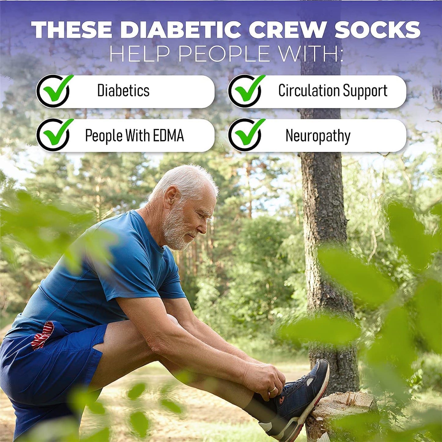 Special Essentials 6 Pairs Men'S Cotton Non Slip Diabetic Crew Socks White (9-11, White)