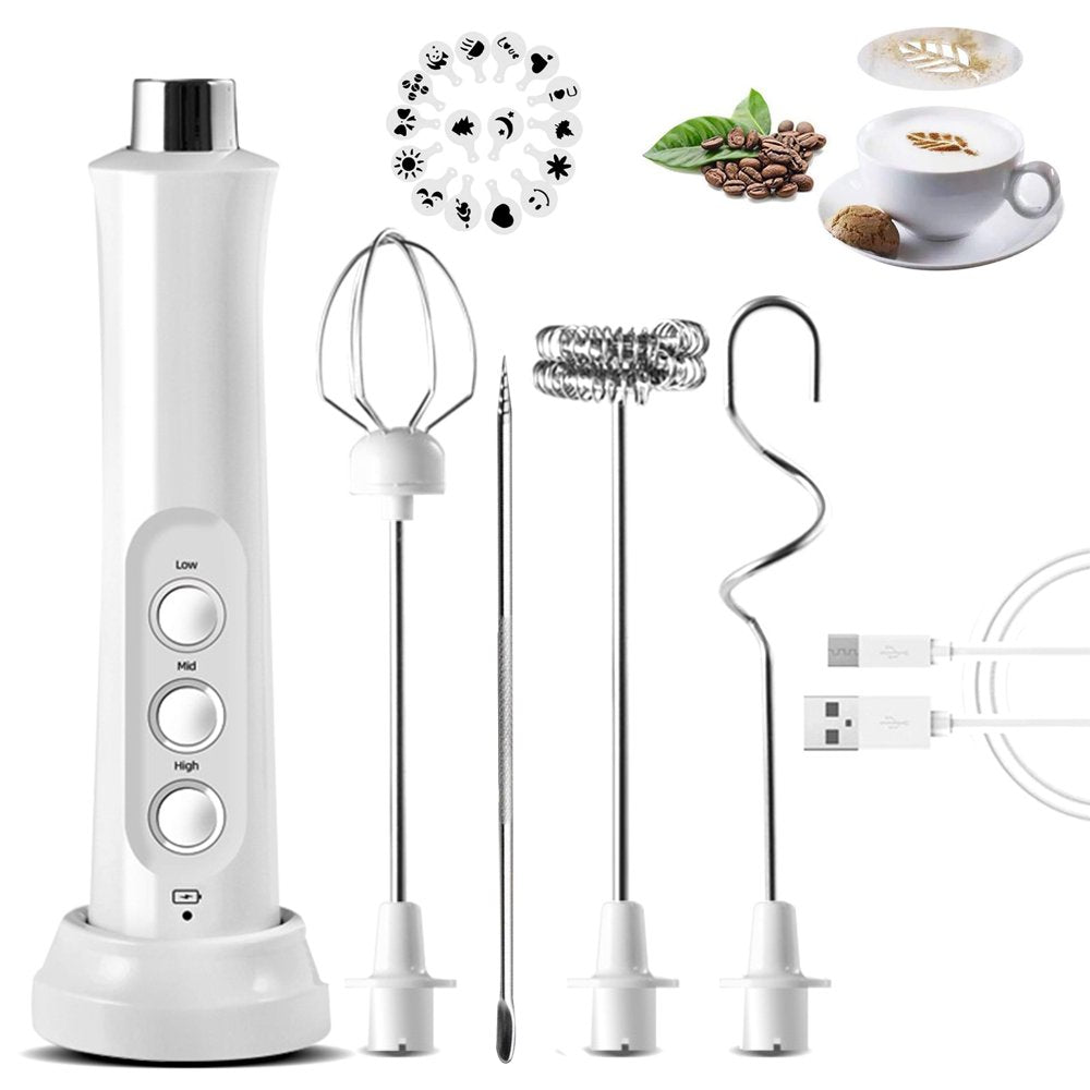 Milk Frother Handheld, USB Rechargeable 3 Speeds Mini Electric Milk Foam Maker Blender Mixer for Coffee, Latte, Cappuccino, Hot Chocolate, Egg Whisks & Stainless Steel Stand Included