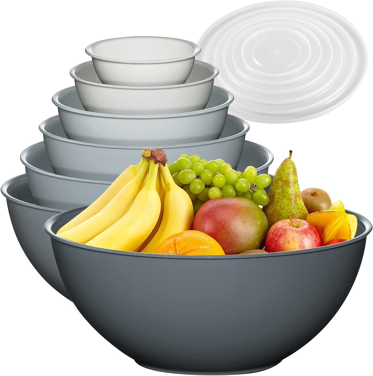 12 Piece Plastic Mixing Bowls Set, Colorful Nesting Bowls with Lids, 6 Prep Bowls and 6 Lids - Color Food Storage for Leftovers, Fruit, Salads, Snacks, and Potluck Dishes - Microwave and Freezer Safe