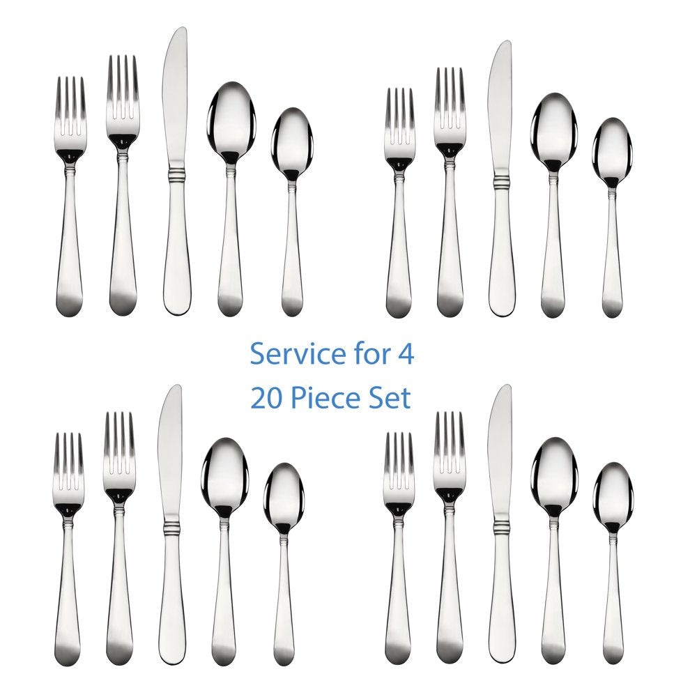  20 Piece Stainless Steel Flatware Set, Silver Tableware Service for 4