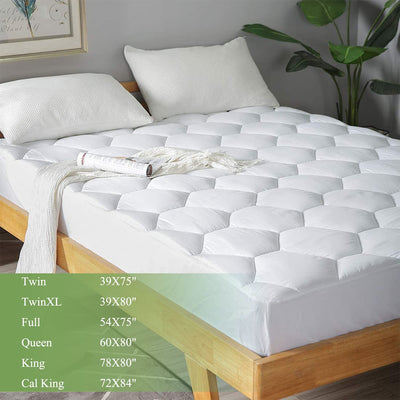 Queen Mattress Pad, 8-21" Deep Pocket Protector Ultra Soft Quilted Fitted Topper Cover Fit for Dorm Home Hotel -White