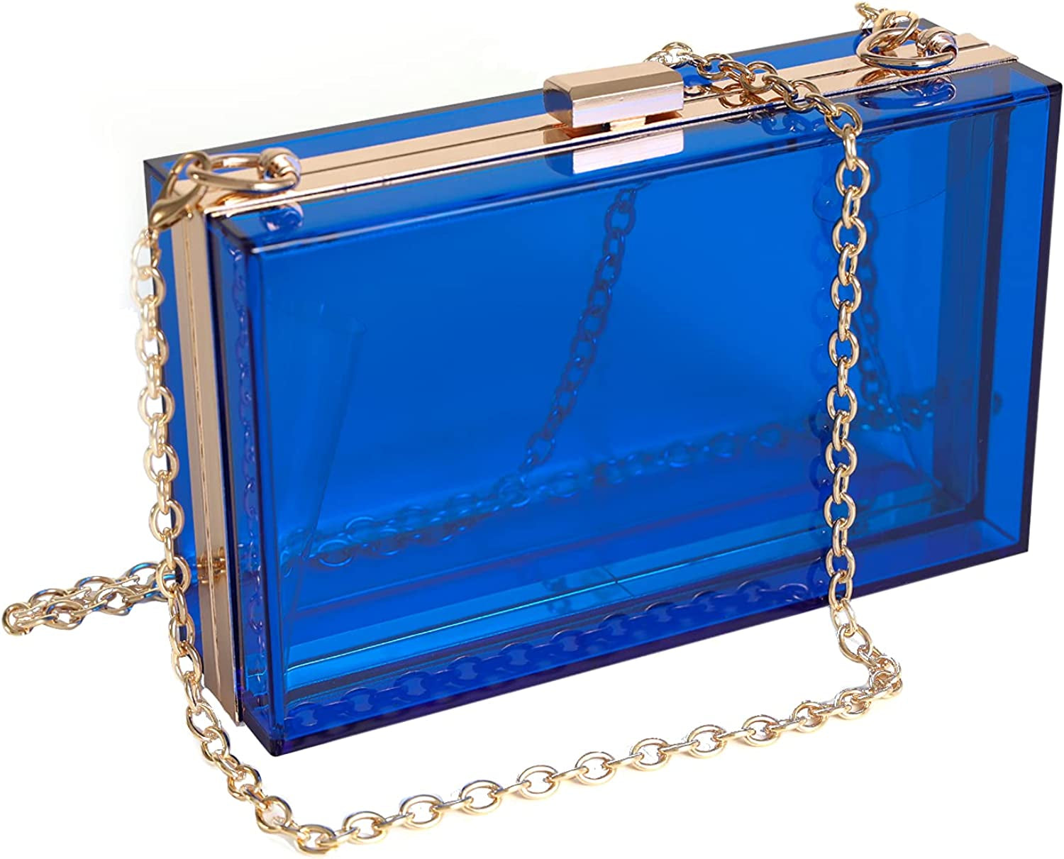 Women Clear Clutch Bag With Removable Gold Chain Strap