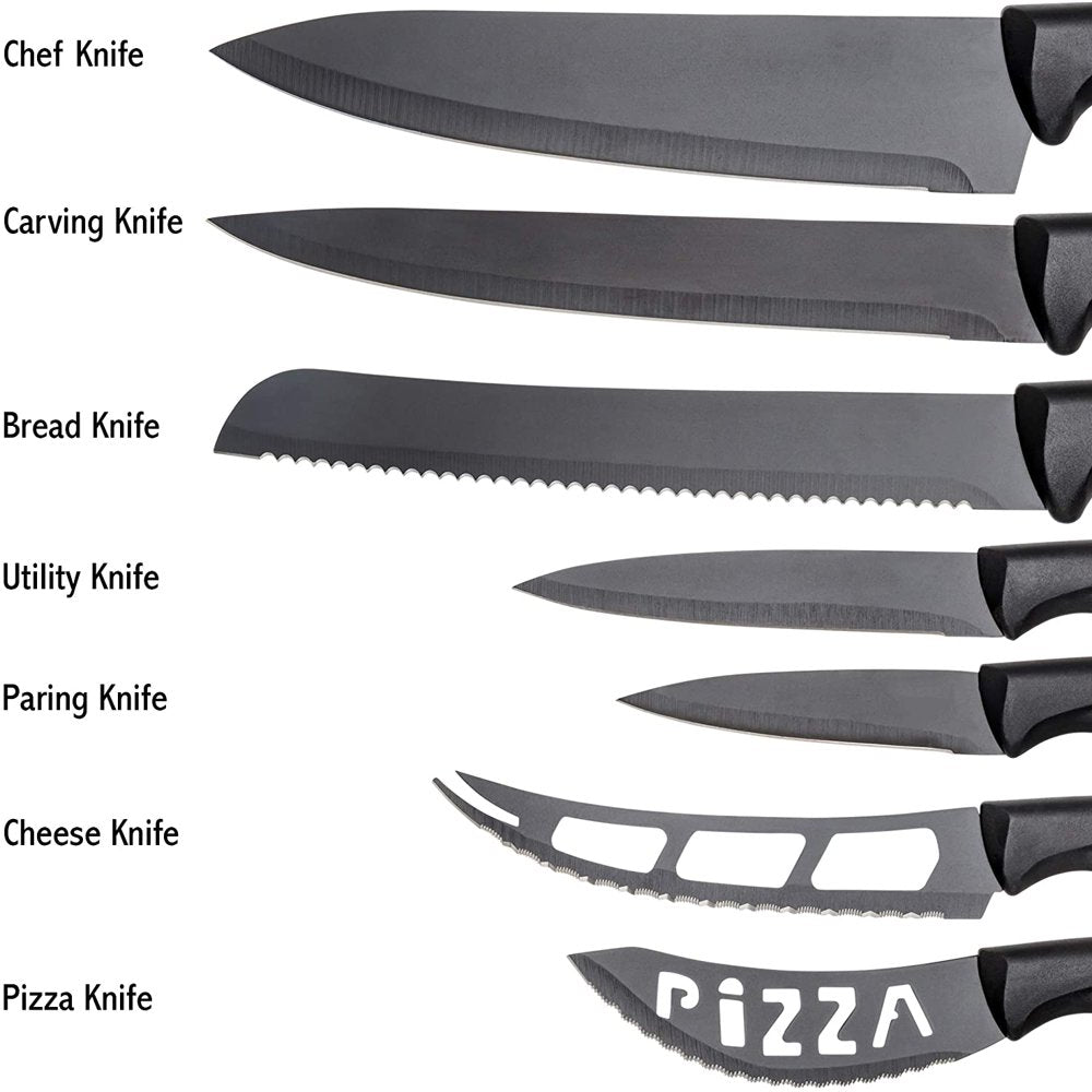  7 Piece Kitchen Knife Set - Steak Knives, Cheese Knife, Pizza Knife, Bread Knife, Carving Knife - Stainless Kitchen Knives