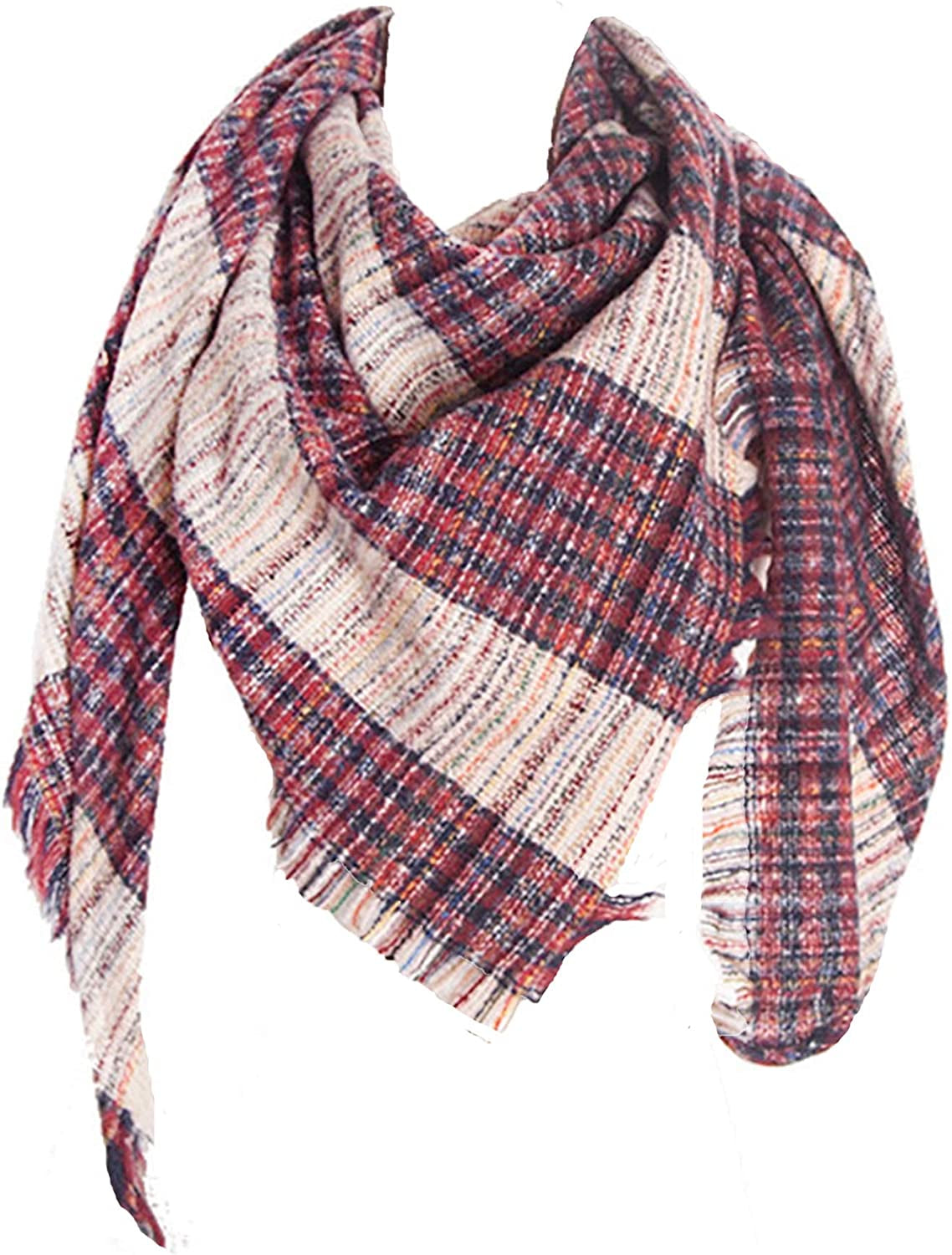 Womens Warm Scarf Triangle Shawls Winter Scarves Stripe Plaid Fichu Rough Surface