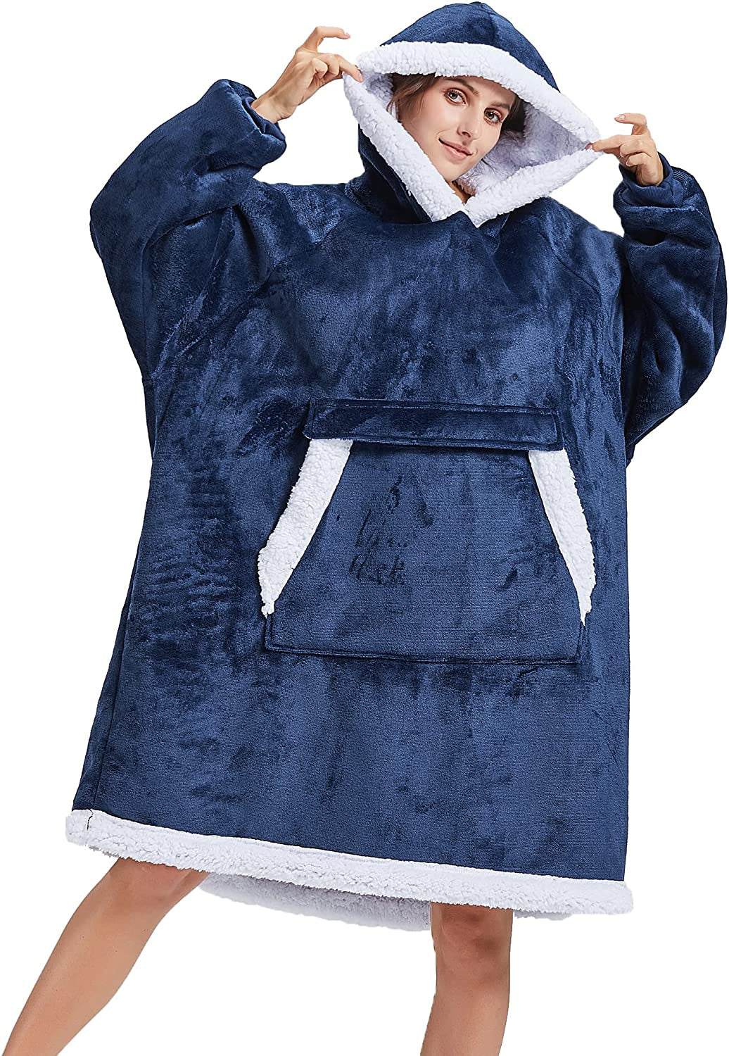 Wearable Blanket Hoodie for Adult Oversized Sherpa Blanket Sweatshirt Hoodie with Sleeves and Giant Pocket Gift for Women Men