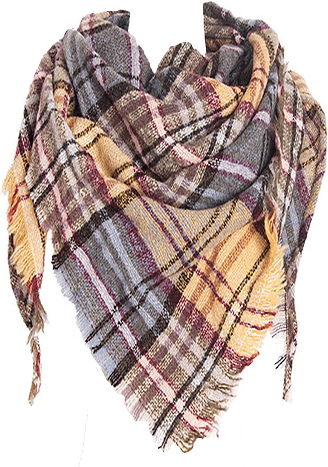 Womens Warm Scarf Triangle Shawls Winter Scarves Stripe Plaid Fichu Rough Surface