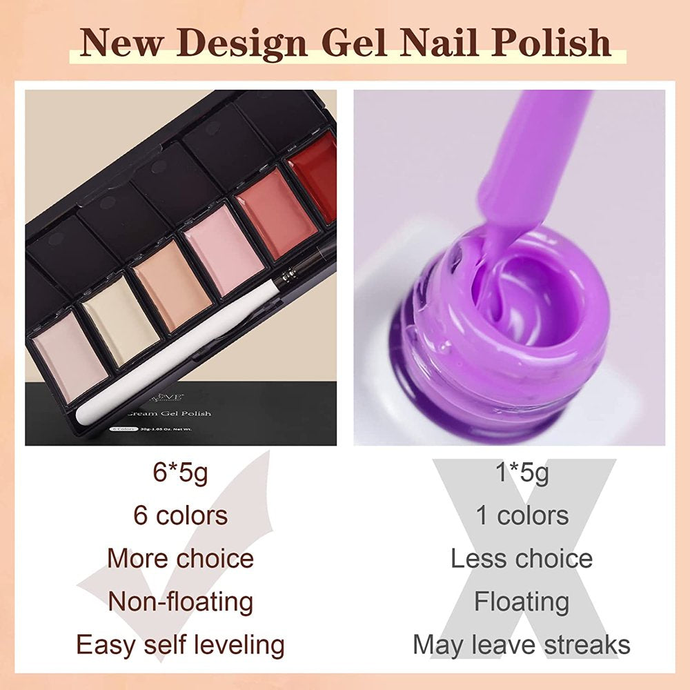 Solid Gel Nail Polish Set, 6 Colors Nude Pink Red Cream Gel Polish Palette Soak off Nail Art Polish DIY Manicure Nail Salon