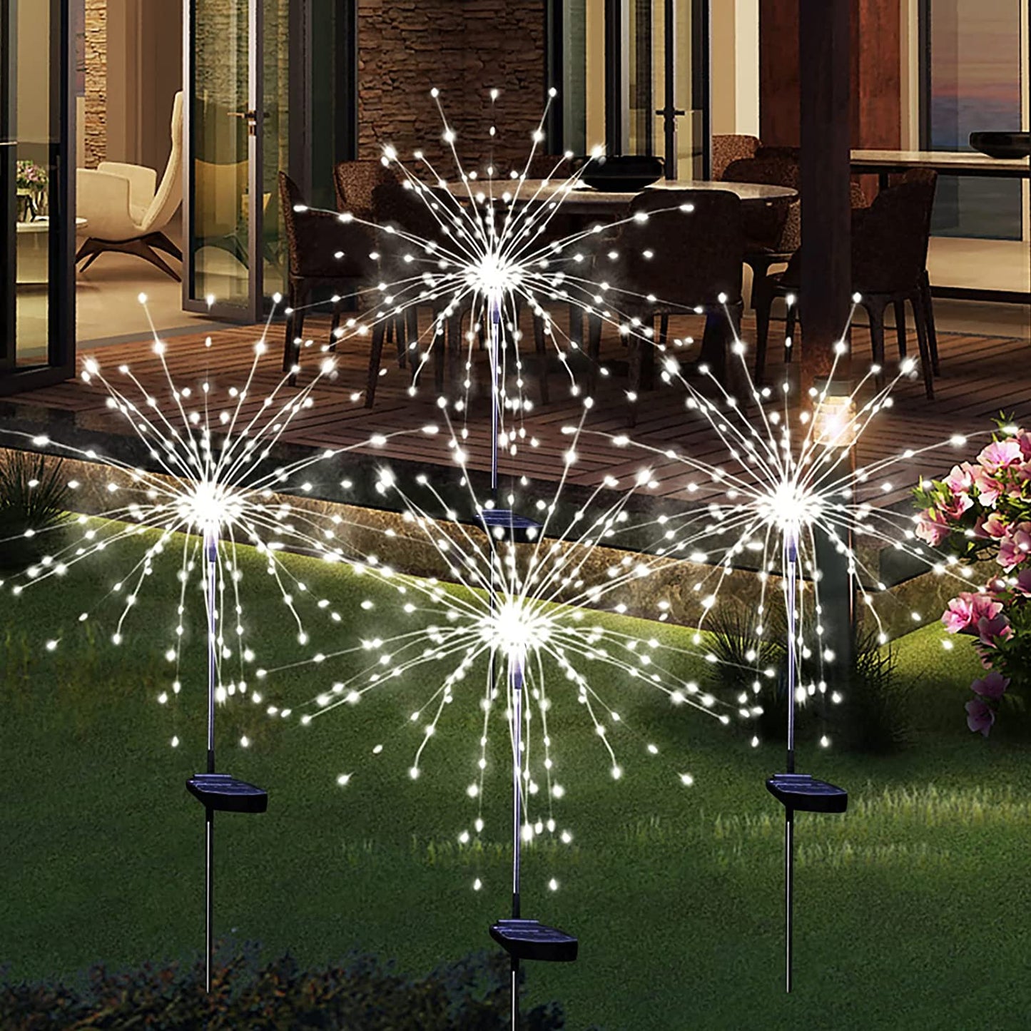 Solar Garden Firework Lights Outdoor Waterproof 2 Pack Solar Powered Art Stake Twinkle Lighting for Outside Decor, 120 LED Sparklers String Lights for Yard Pathway Patio Party Decorations (Warm)