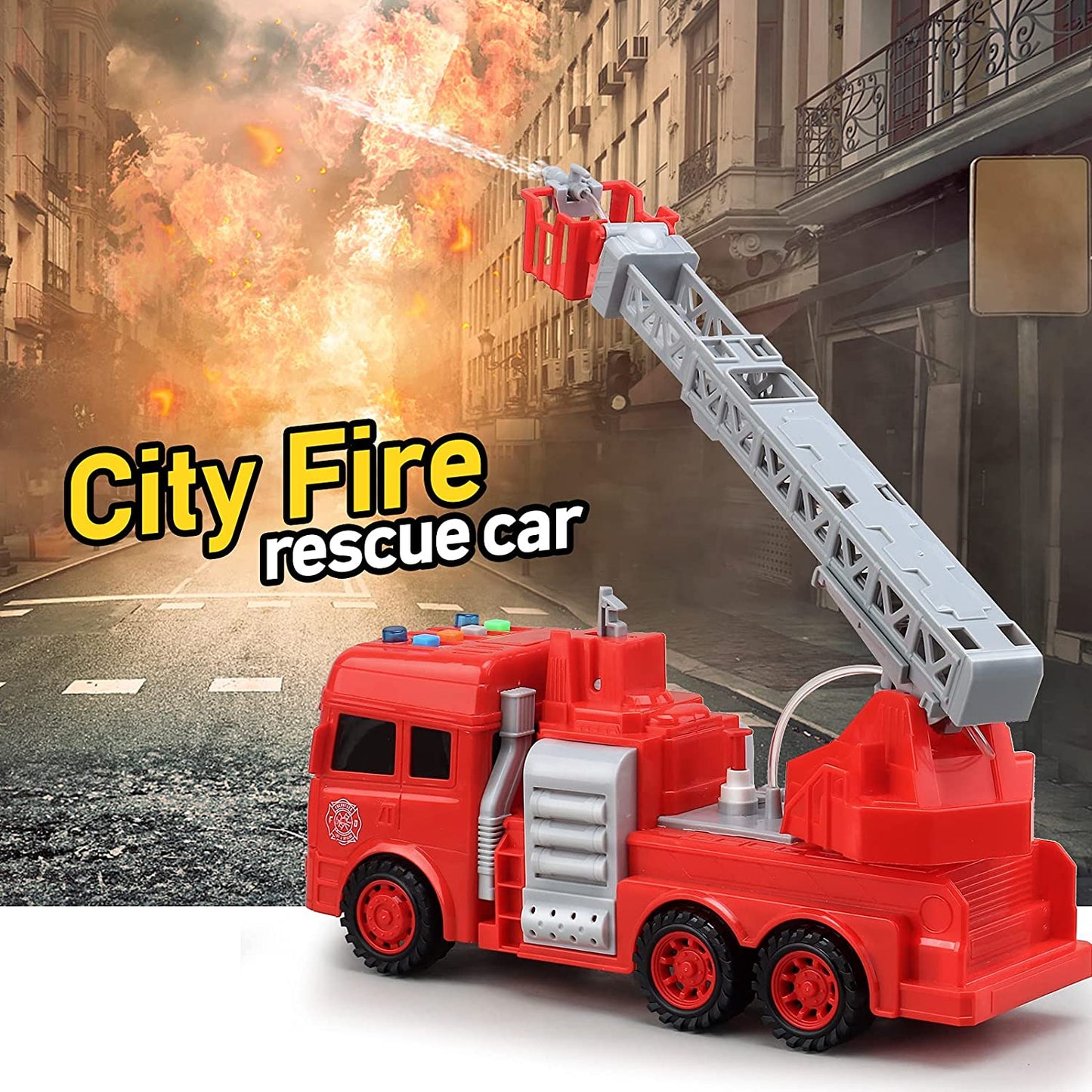 Toddler Fire Truck with Lights, Sounds, Working Water Pump and Rescue Ladder, Woumserta Big Firetruck Toys for Kids 3-8 as Birthday Gift, Push Fire Truck Toys for Boys Girls Staying at Home