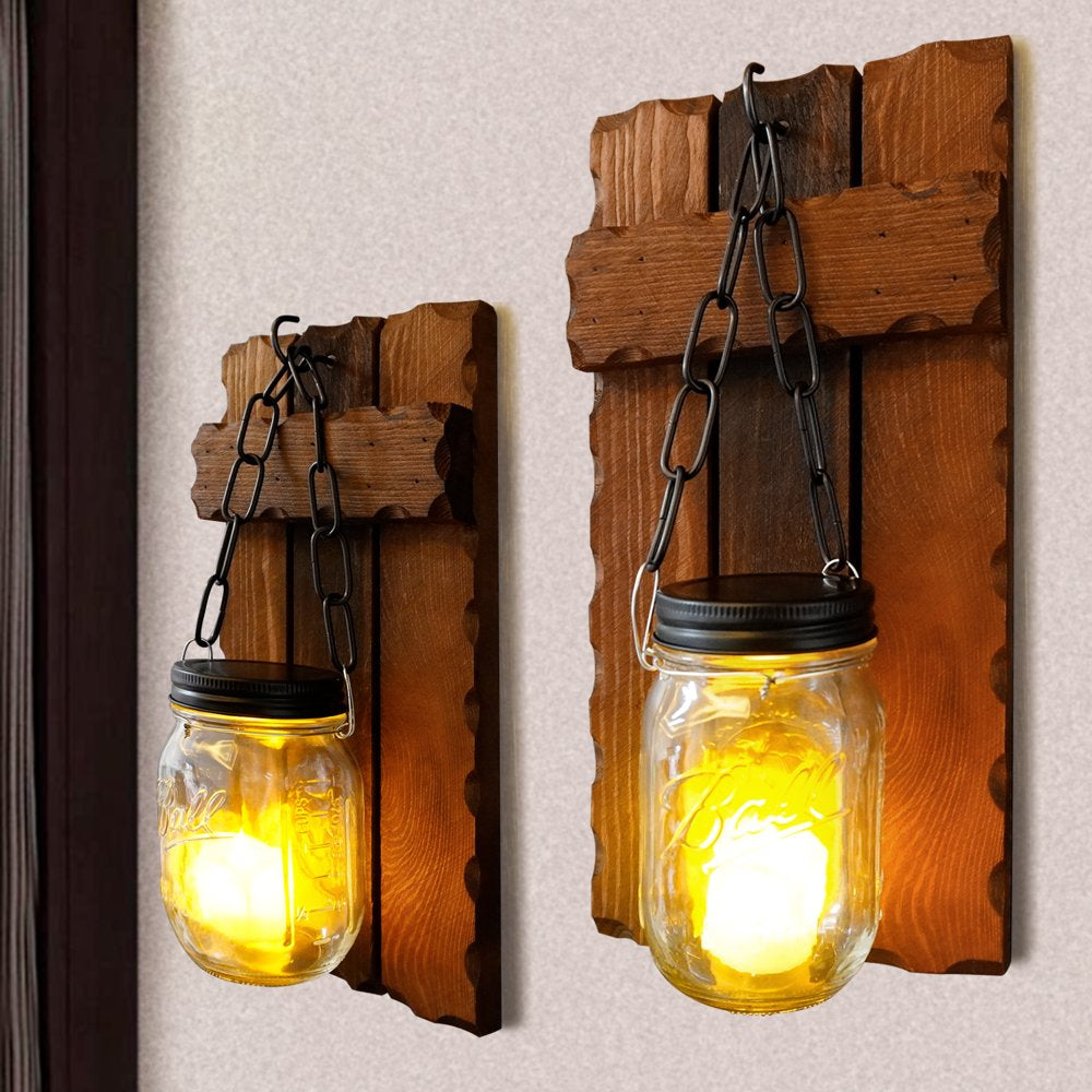  Wall Sconce Light, 2 Sets with Boards, LED Electric Candle Lights, 5" High Battery Farmhouse Retro Candle Sconces Decor for Home Living Room, Bathroom