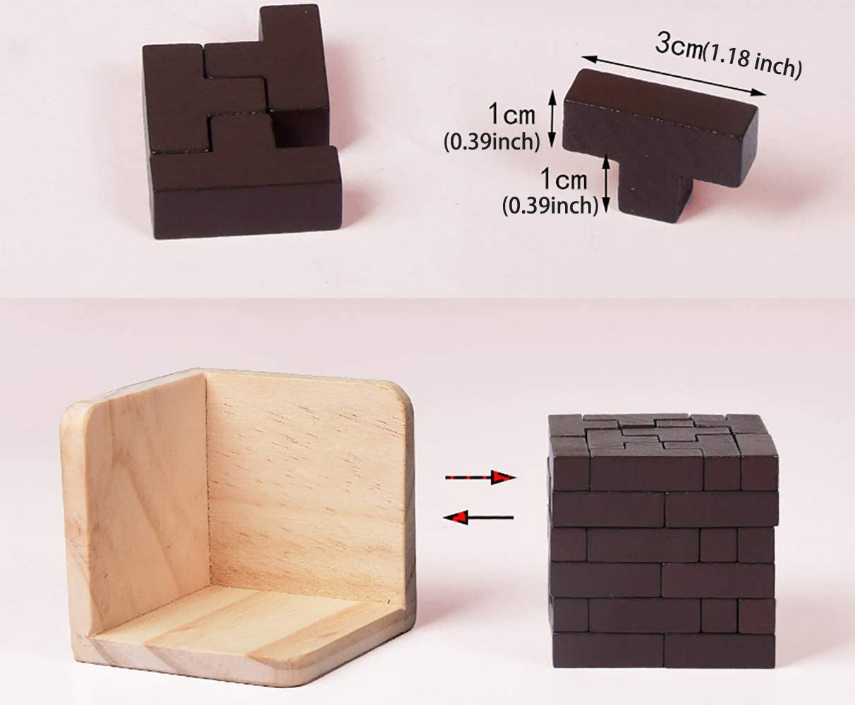 Wooden Brain Teaser Puzzle Cube Wooden Puzzles T-Shaped Jigsaw Logic Puzzle Educational Toy for Kids and Adults