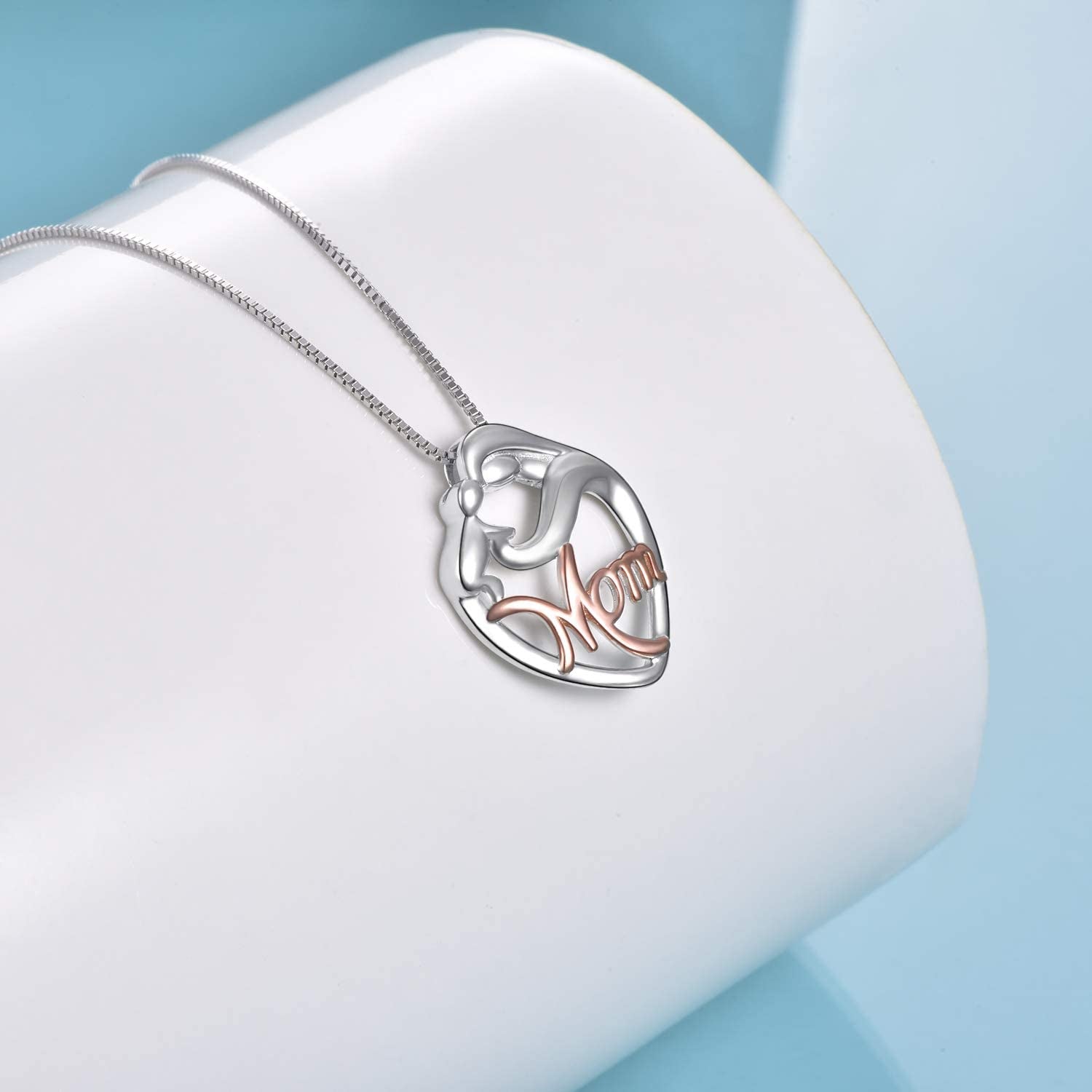  925 Sterling Silver Mother and Child Love Heart Pendant Necklace 