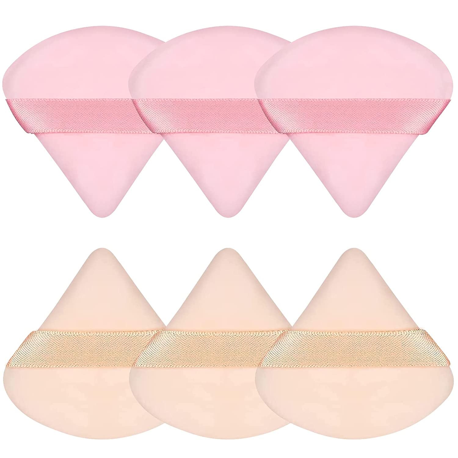 6 Pieces Powder Puff Face Soft Triangle Makeup Puff for Loose Powder Body Powder, Wedge Shape Velour Cosmetic Sponge for Contouring, Under Eyes and Corners, Beauty Makeup Tools