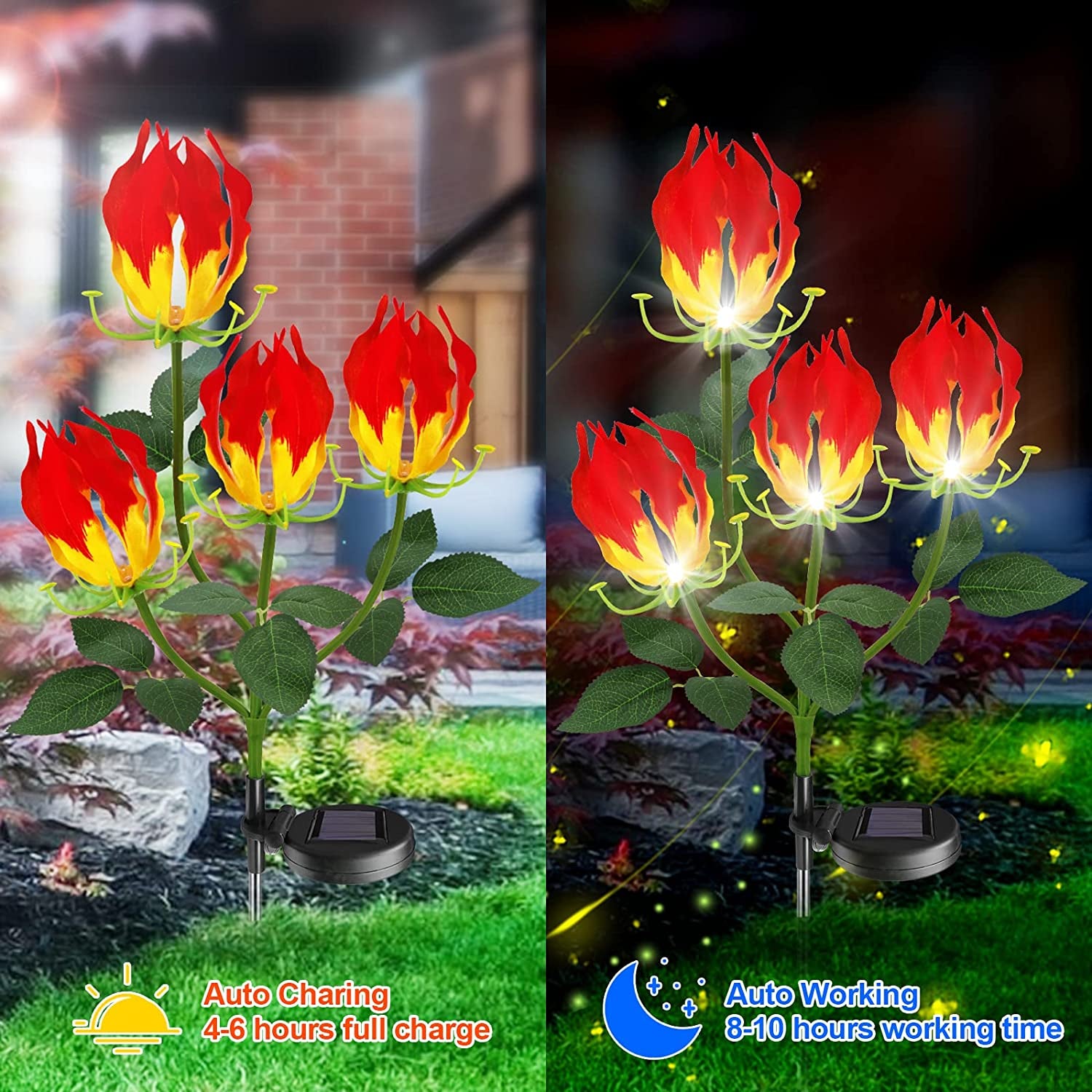 Solar Garden Lights, Newest Version Garland Lily Solar Flower Lights Outdoor Solar Powered Stake Decorative Lights for for Garden, Pathway, Patio, Front Yard Outdoor Decoration