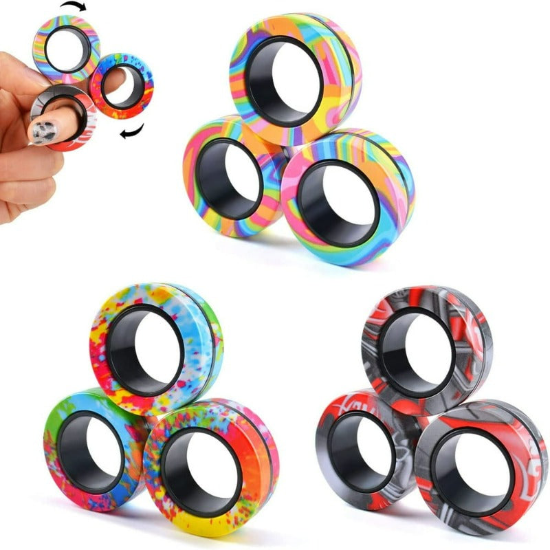 9Pcs Magnetic Rings Fidget Toy Set, Idea ADHD Fidget Toys for Adult, Fidget Magnets Spinner Rings for Anxiety Relief