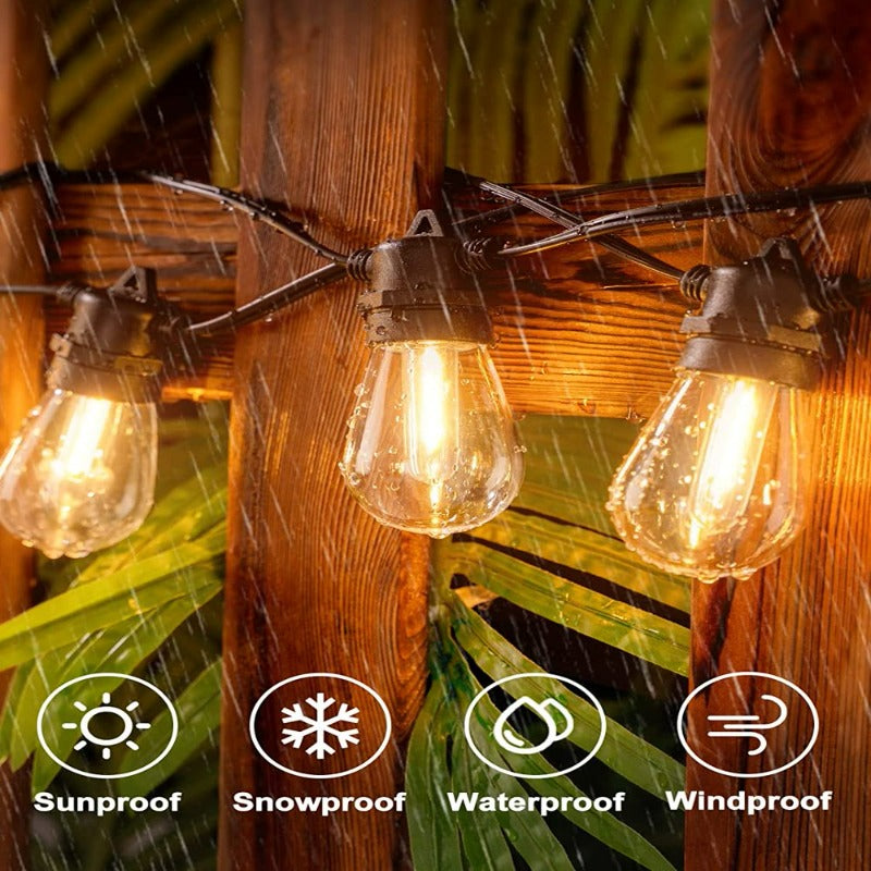  50FT LED Outdoor String Lights with Dimmable Edison Shatterproof Bulbs and Hanging Accessories, Heavy-Duty and Weatherproof Strand