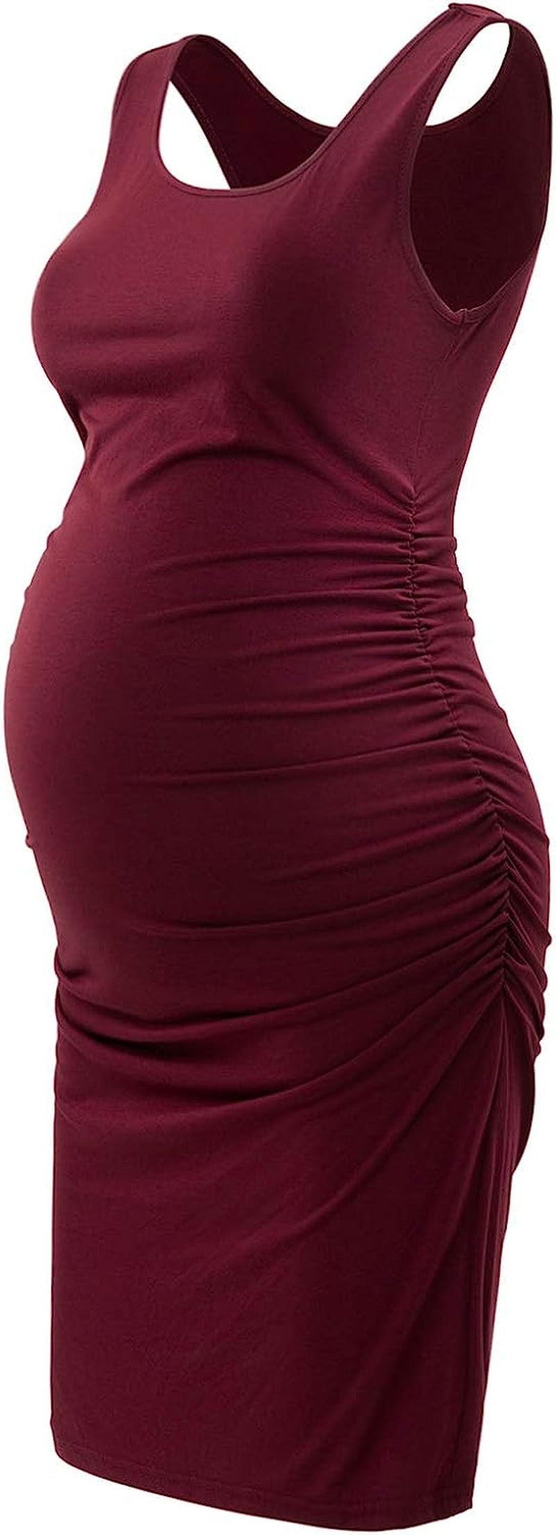 Maternity Tank Dress Bodycon Sleeveless Casual Short Ruched Midi Fitted Dress for Pregnant Women