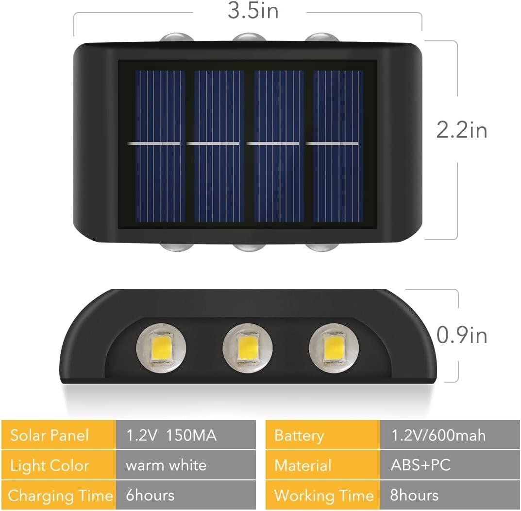  Solar Fence Lights Outdoor Solar Powered Wall Waterproof Lighting for House Deck Step Patio Landscape (2 Pack)