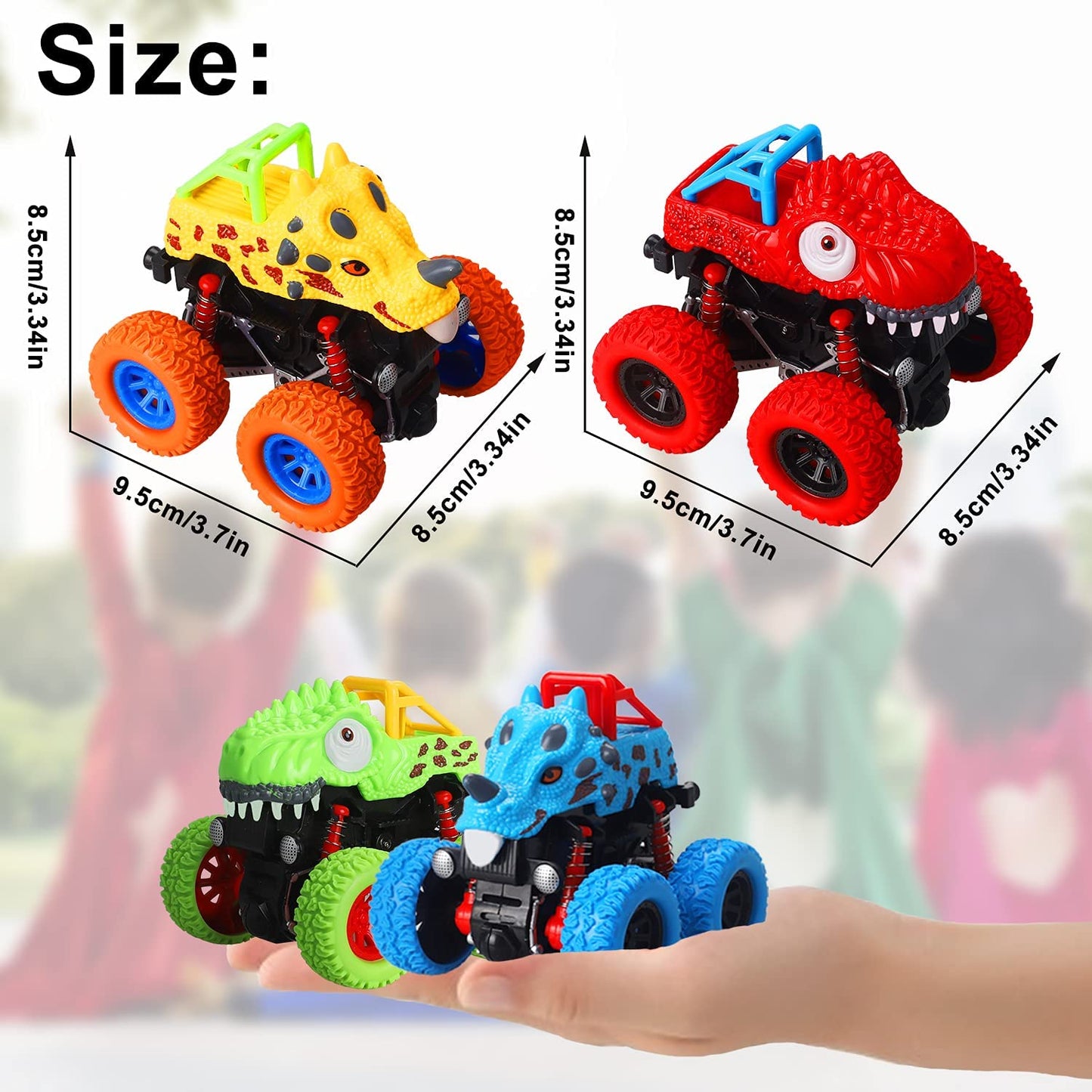 Aovowog Toddler Monster Truck Toys for Boys, 4 Pack Pull Back Cars, Friction Powered Cars for Kids, Dinosaur Toys for 3 4 5 6 Year Old Boys - Christmas Birthday Party Gift for Kids