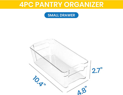 Small Pantry Organizer - Set of 4 Refrigerator Organizer Bins-Bpa Free Fridge Organizer for Freezers, Kitchen Countertops and Cabinets