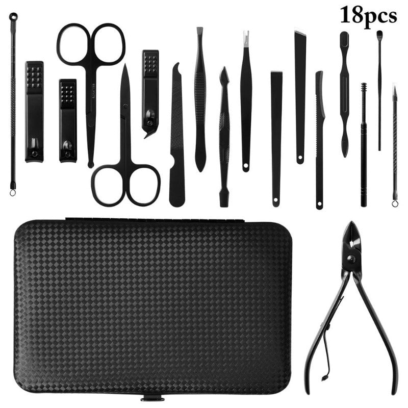  18 in 1 Stainless Steel Professional Grooming Pedicure Kit Nail Care Tools with Travel Case 