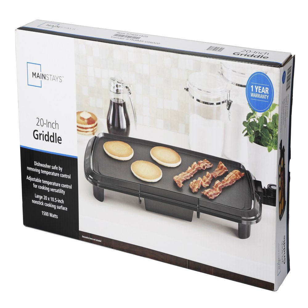  20" Black Griddle with Adjustable Temperature Control  Dishwasher-Safe