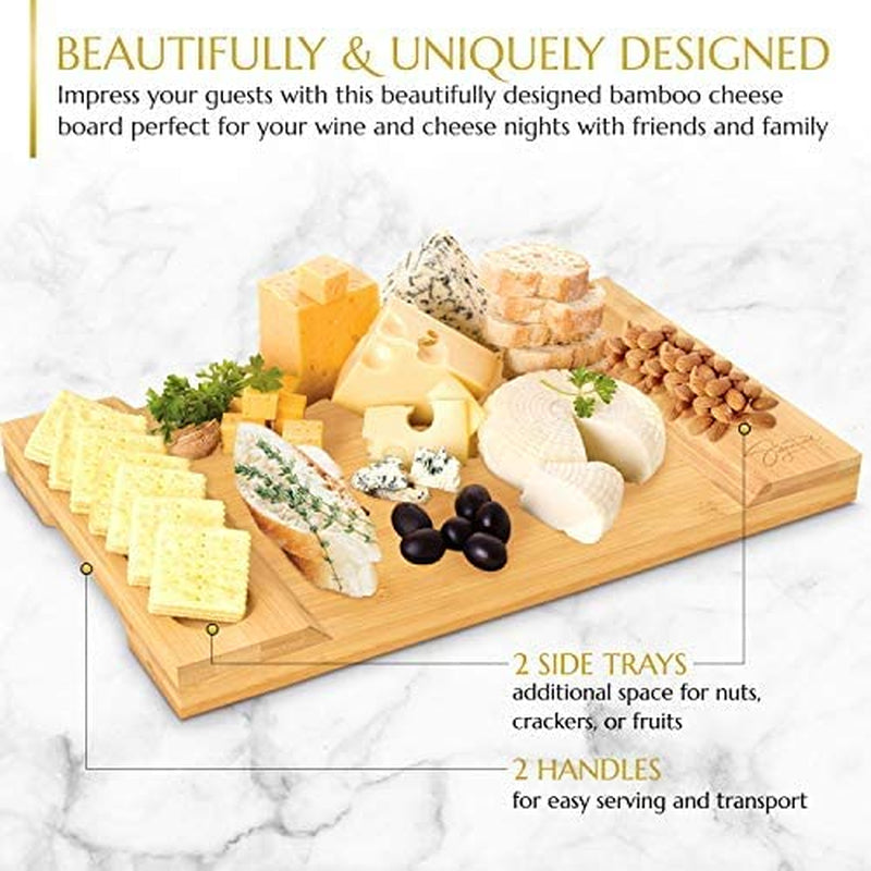 Signature Living Large Bamboo Cheese Board Charcuterie Board (16" X 10" X 1.2") Beautiful Serving Platter for Cheese, Crackers, Meat, Fruit - Durable Wooden Charcuterie Serving Board