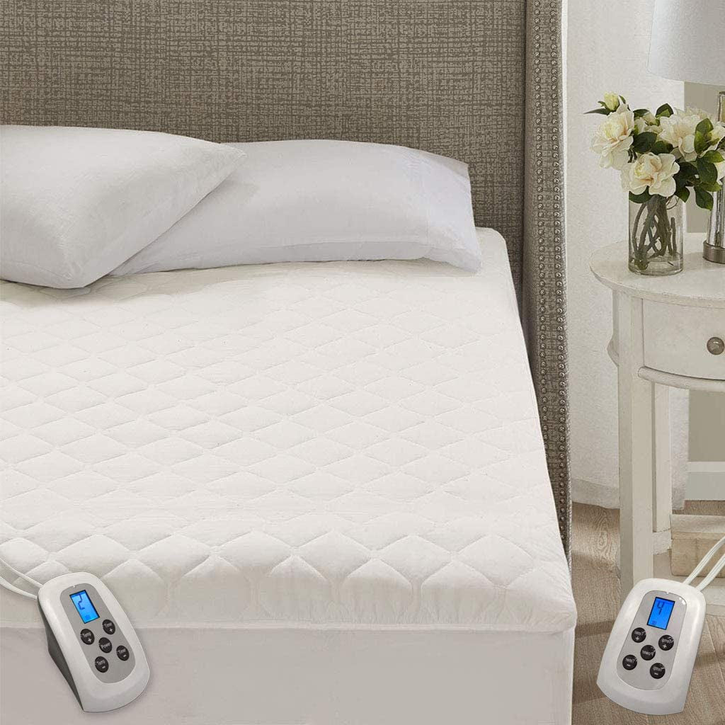 MARQUESS Quilted Heated Mattress Pad Dual Digital Controller with Deep Pocket,10 Heating Levels Fast Heating (White, King)