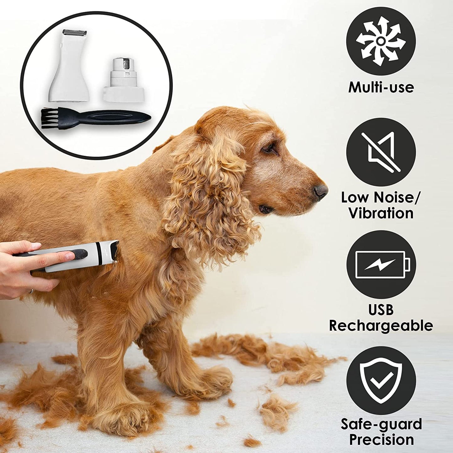 Rechargeable Automatic 3-In-1 Dog Nail Grinder and Trimmers with Medium Dog Grooming Hammock Bundle — All-In-One Dog & Pet Grooming Kit