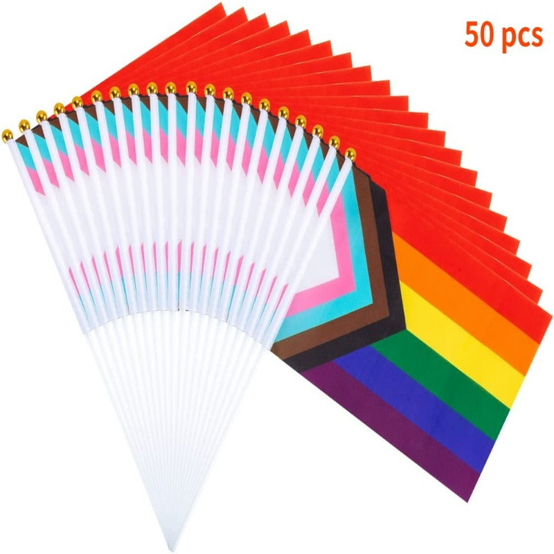 50 Pack Mini Pride Flag Small Lgbt Rainbow Flag Hand Held Stick Flags 