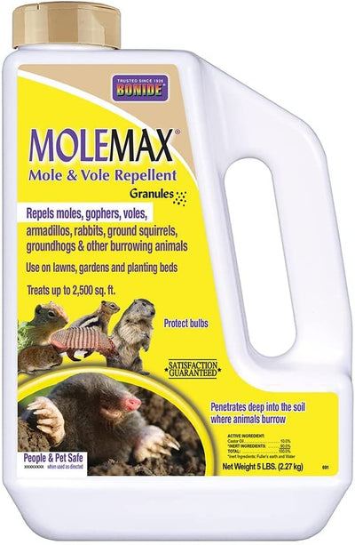 Mole & Vole Repellent Granules, 5 lbs. Ready-to-Use, Outdoor Lawn & Garden Mole Control, People & Pet Safe