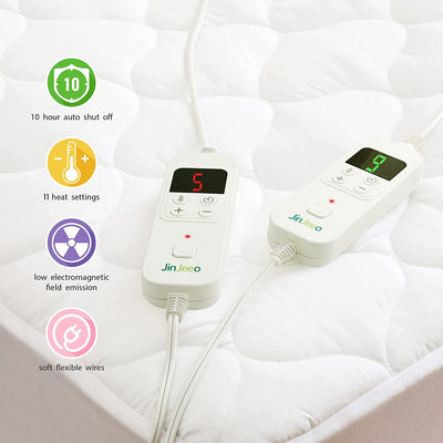 Heated Mattress Pad Queen Size Electric Mattress Pads Electric Bed Warmer Fit up to 21" with 11 Heat Settings Dual Controller 9 Hours Auto Shut Off