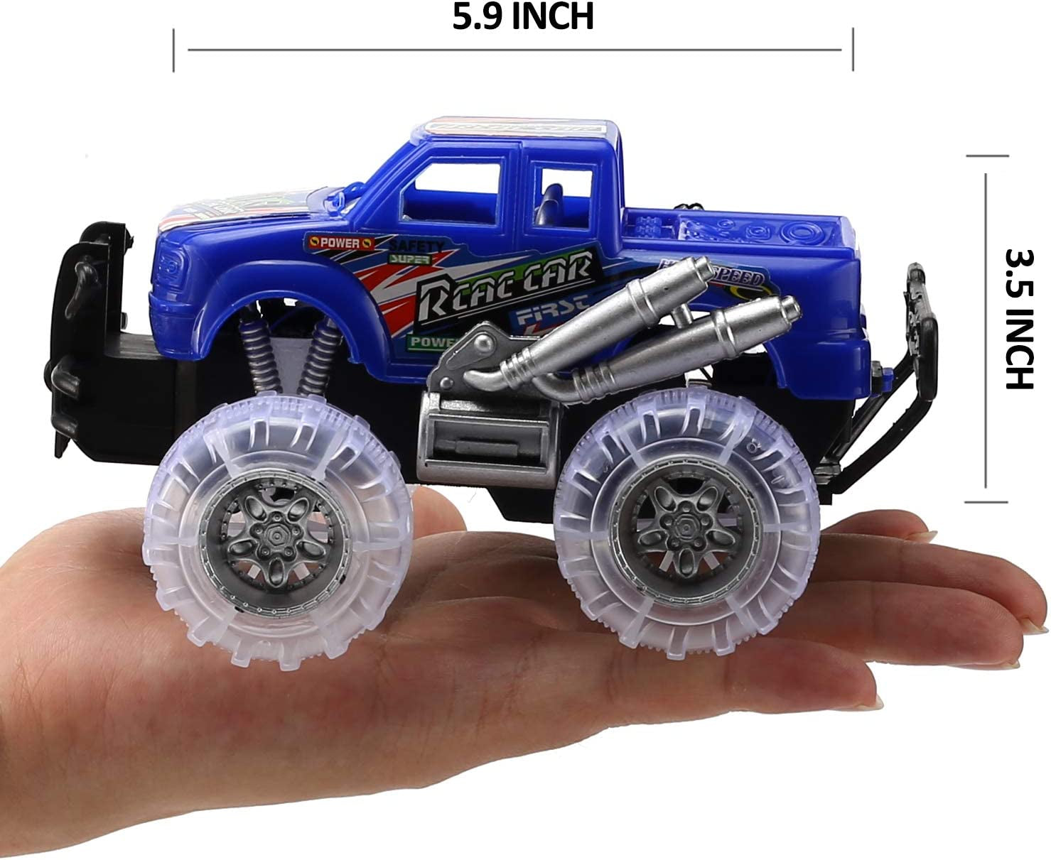 4 Pack 4 Colors Light up Monster Truck Set with Flashing LED Wheels, Best Gift for Boy and Girl Age 3+ Years Old. Push N Go Car, Monster Car Toy for Kids Child Toddler Birthday Party Favors
