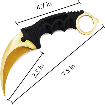  CS-GO for Hunting Camping Fishing and Field Survival, Stainless Steel Fixed Blade Tactical Knife with Sheath and Cord (Pure Gold).