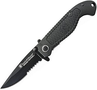 Smith & Wesson Special Tactical CKTACBSD 8.1in High Carbon S.S. Folding Knife with a 3.5in Drop Point Blade and ABS Handle for Outdoor, Survival and EDC