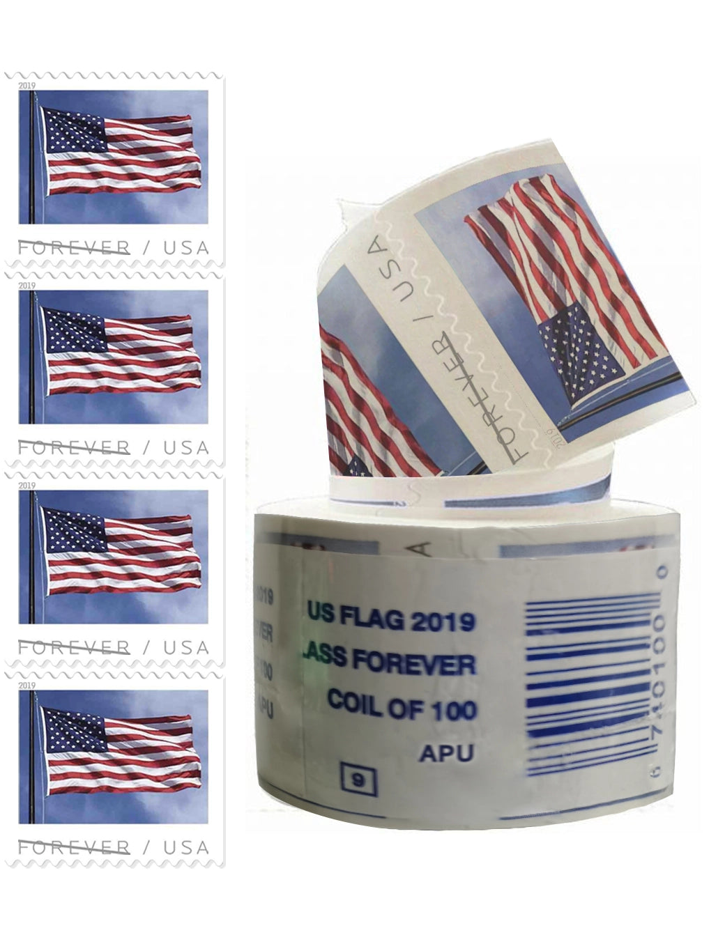 100 Forever Stamps 2019 US Flag USPS First Class Postage Stamps Coil of 100