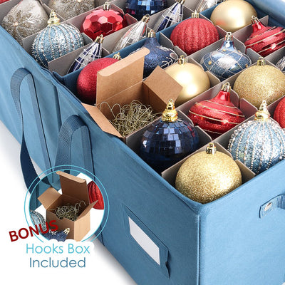 Large Christmas Ornament Storage Box with Adjustable Dividers - Ornament Storage Container for 128 Holiday Ornaments or Decorations