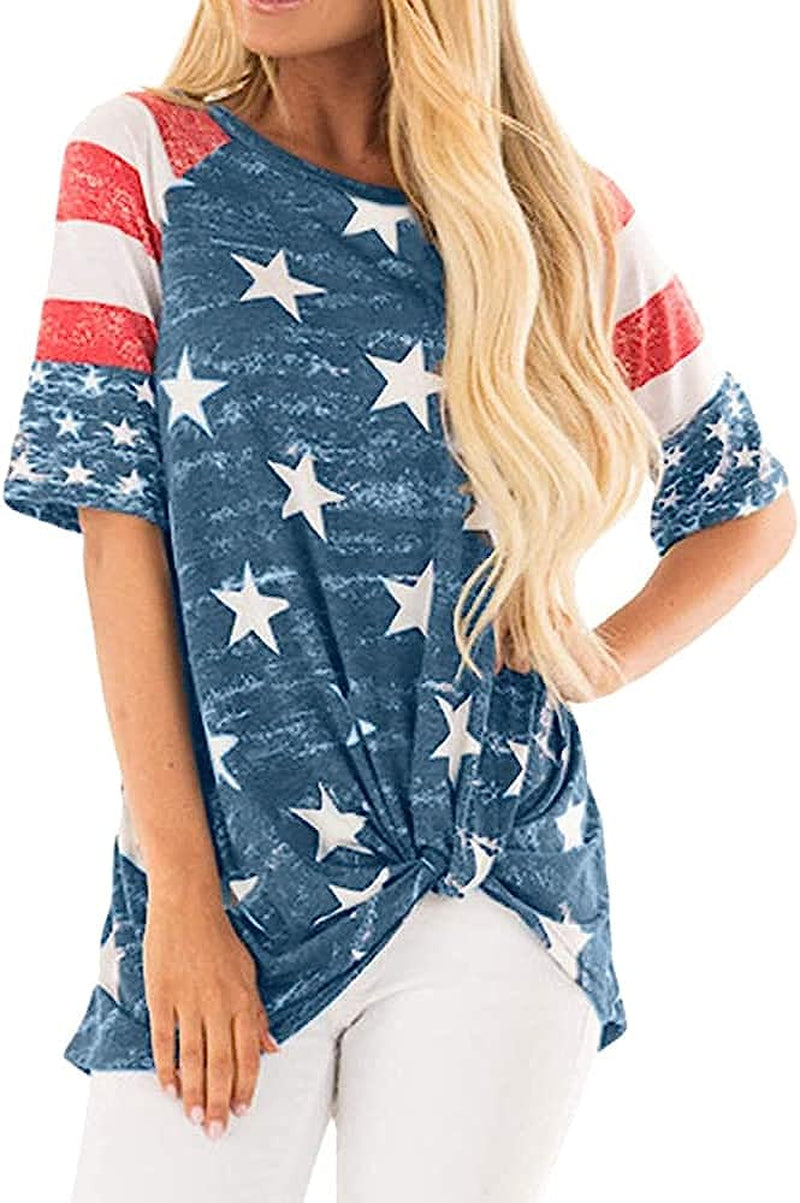 Womens American Flag Shirt USA Flag Stars Stripes Print Short Sleeve July 4th Patriotic Graphic Tees Tops