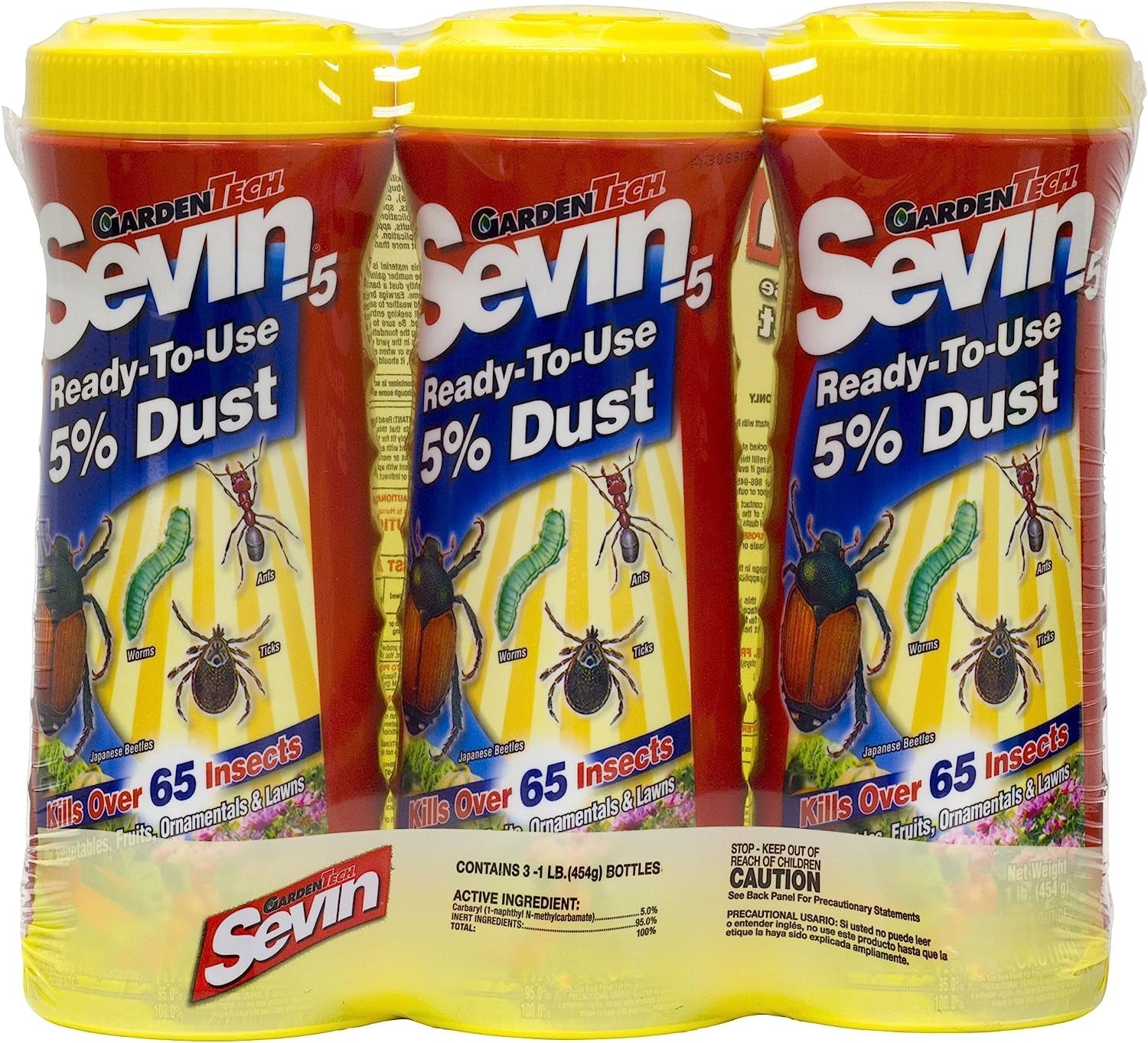 Garden Tech Sevin 5-Percent Dust Bug Killer Shaker Canister, pack of 3 - 1lb shakers