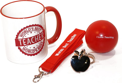  World's Best Teacher Coffee Cup | Teacher Lanyard | Teacher Key Chain | Teacher's Stress Ball | Teacher Appreciation Gift