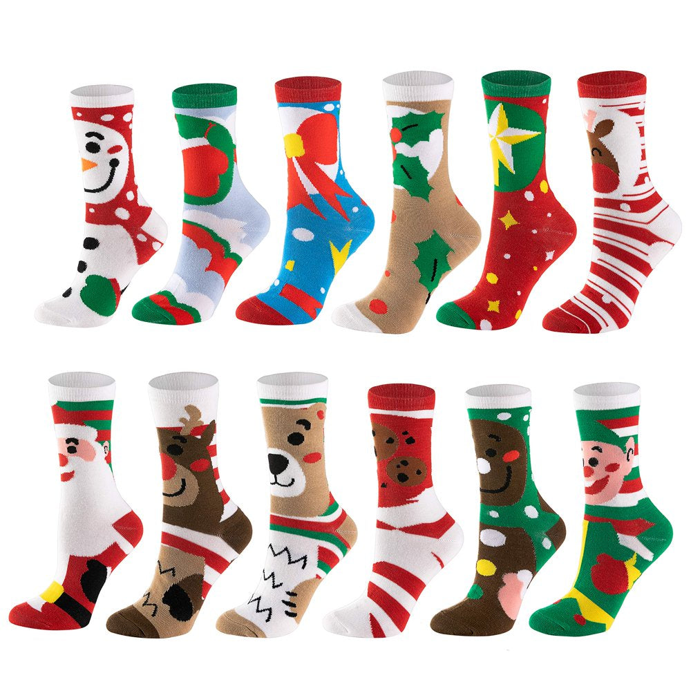 12 Pairs Christmas Holiday Cotton Socks Set