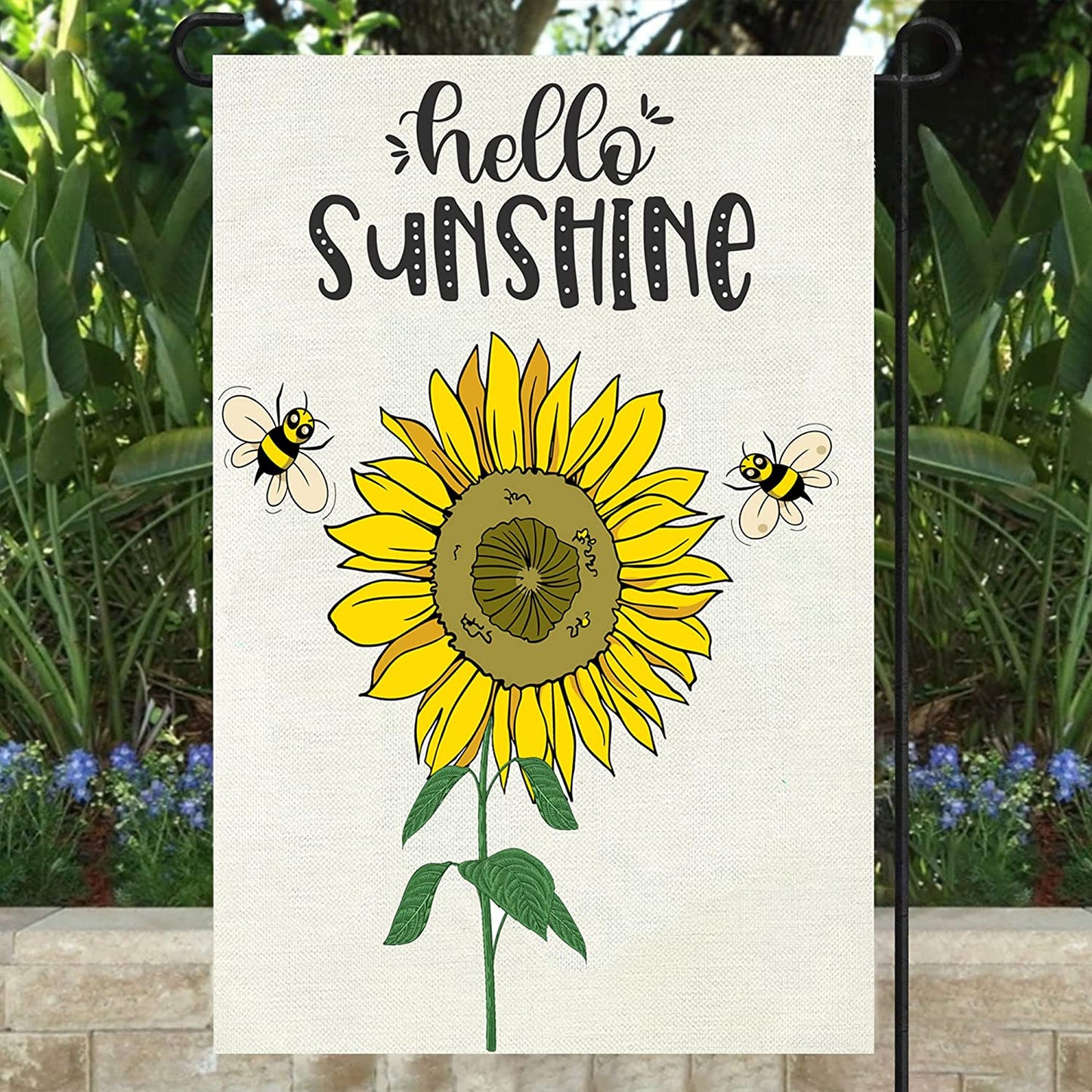 Hello Sunshine Garden Flag Bee Sunflower  12 x 18 Inch 