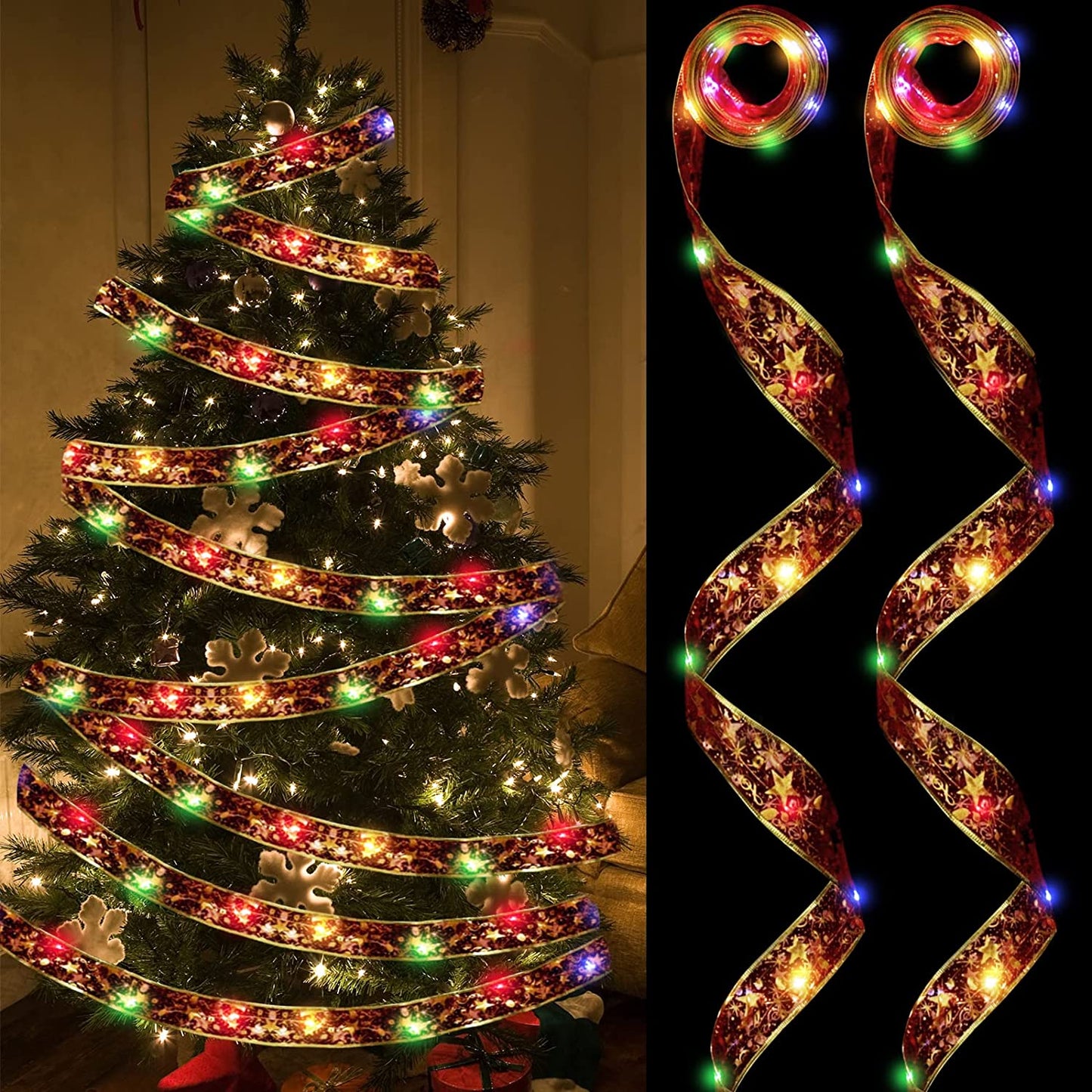 Christmas Tree Ribbon Decorations LED Colorful Lights Christmas Tree Decorations Ribbon Fairy Lights Room Bedroom Indoor Decor