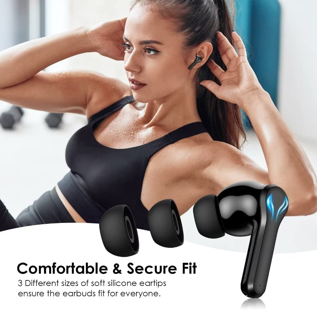 Wireless Earbuds Bluetooth Headphones Touch Control with Wireless Charging Case Waterproof Stereo Earphones In-Ear Built-In Mic Headset Premium Deep Bass Black