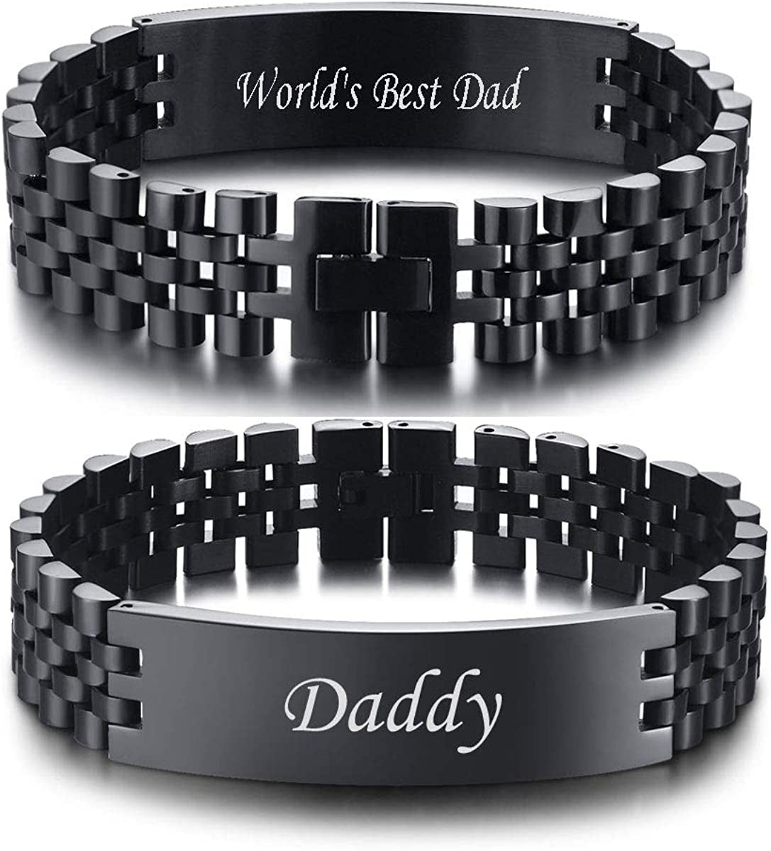 Watch Band Stainless Steel Link Bracelet Personalized Engraved DAD Jewelry Gift for Men DAD Father